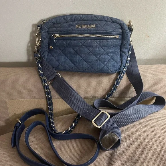 MZ Wallace Quilted Denim Mini Crosby Crossbody Bag - Denim Blue - Picture 1 of 10